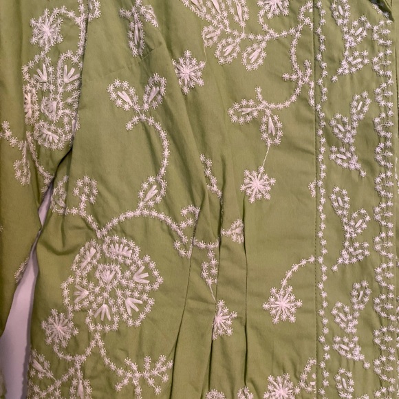 Coldwater Creek Jacket—Beautiful light green, white stitch print, like new. - Picture 3 of 3